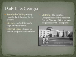 Political: GeorgiaType of Government: RepublicChief of State: President MikheilLegislative Branch: 150 seats where members are elected by proportional representation and are to serve five-year terms. Judicial Branch: Supreme CourtPresident Mikheil