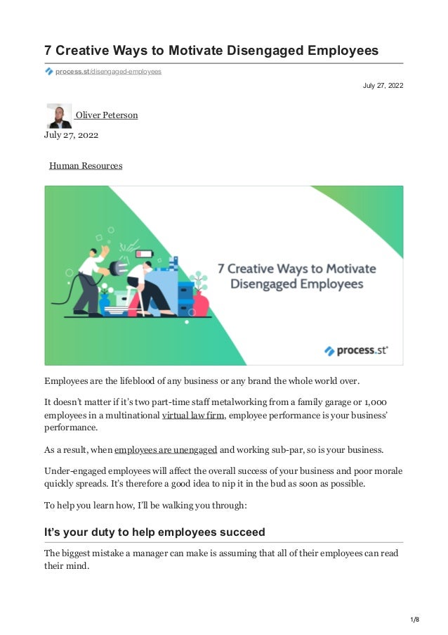 7 Creative Ways to Motivate Disengaged Employees | PDF