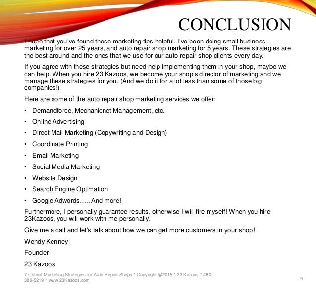 👍 Marketing plan for auto repair shop. 20190113