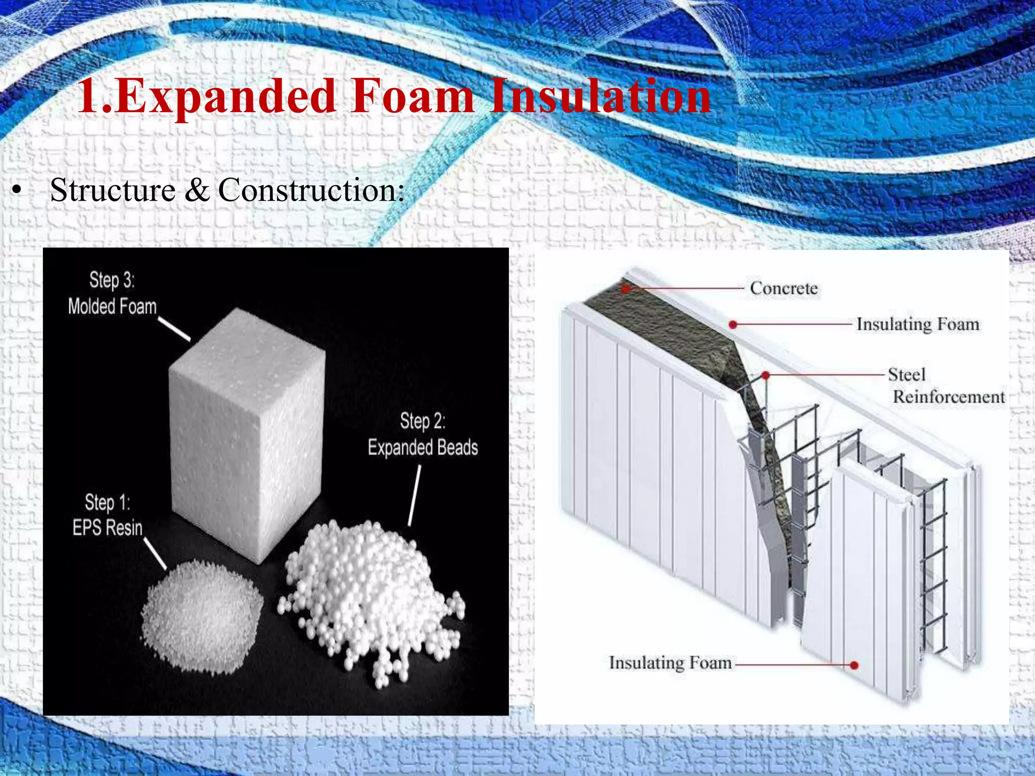 1.Expanded Foam Insulation
• Structure & Construction:
 