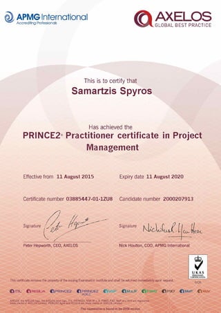 PRINCE2 Practitioner Certificate 082015