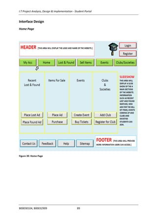 I.T Project Analysis, Design & Implementation - Student Portal
B00030104, B00032909 89
Interface Design
Home Page
Figure 39: Home Page
 