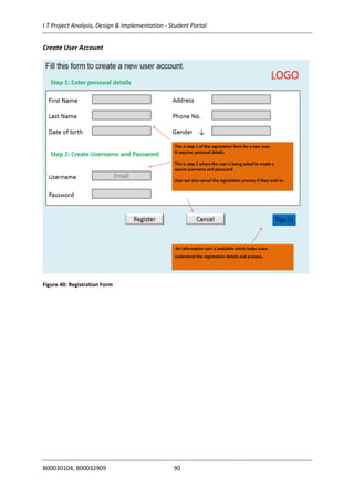 I.T Project Analysis, Design & Implementation - Student Portal
B00030104, B00032909 90
Create User Account
Figure 40: Registration Form
 