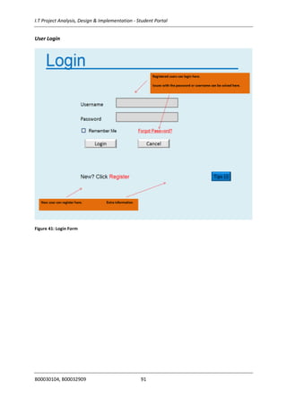 I.T Project Analysis, Design & Implementation - Student Portal
B00030104, B00032909 91
User Login
Figure 41: Login Form
 