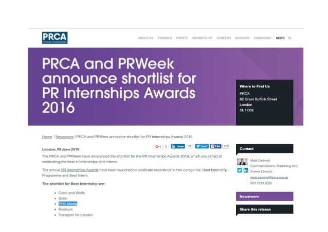 prca pr week best internship awards best pr internships