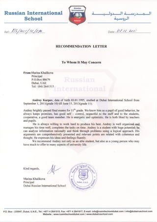 Recomendation letter (RIS, DUBAI)