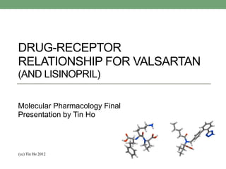 DRUG-RECEPTOR
RELATIONSHIP FOR VALSARTAN
(AND LISINOPRIL)
Molecular Pharmacology Final
Presentation by Tin Ho
(cc) Tin Ho 2012
 