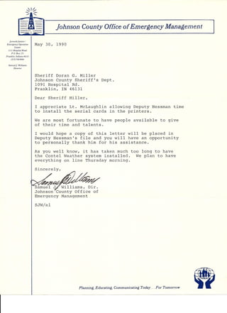 JCSD 1990 Letter Emergency Management Thank you