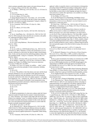 which constitutes patentable subject matter to do justice between the par-
ties.” (citing In re Prater, 415 F.2d 1393, 1404 (1969))).
	31.	See Phillips v. AWH Corp., 415 F.3d 1303, 1321–22, 1333 (Fed. Cir.
2005).
	32.	Id. at 1321.
	 33.	127 F.3d 1048 (Fed. Cir. 1997).
	34.	See In re Morris, 127 F.3d at 1054.
	 35.	Spring Window Fashions LP v. Novo Indus., L.P., 323 F.3d 989,
994 (Fed. Cir. 2003) (“an examiner has the duty to police claim language
by giving it the broadest reasonable interpretation” (citing In re Hyatt, 211
F.3d 1367, 1372 (Fed. Cir. 2000))).
	36.	In re Yamamoto, 740 F.2d 1569, 1571 (Fed. Cir. 1984).
	37.	See id.
	38.	See In re Morris, 127 F.3d at 1056.
	39.	Id.
	40.	In re Am. Acad. of Sci. Tech Ctr., 367 F.3d 1359, 1364 (Fed. Cir.
2004).
	41.	See id.; Ariad Pharm., Inc. v. Eli Lilly & Co., 598 F.3d 1336, 1345
(Fed. Cir. 2010) (noting the need to describe one’s invention so the public
can “understand and improve upon the invention”).
	42.	In re Morris, 127 F.3d at 1053.
	43.	Id. at 1056.
	44.	Id. at 1053 (citing Markman v. Westview Instruments, 52 F.3d 967
(Fed. Cir. 1995)).
	45.	Id. at 1054.
	46.	See id.
	47.	See id. at 1055; In re ICON Health & Fitness, Inc., 496 F.3d 1374,
1379 (Fed. Cir. 2007) (“Therefore, we look to the specification to see if it
provides a definition for claim terms, but otherwise apply a broad interpre-
tation. As this court has discussed, this methodology produces claims with
only justifiable breadth.” (citing In re Yamamoto, 740 F.2d 1569, 1571
(Fed. Cir. 1984))).
	48.	In re Morris, 127 F.3d at 1055; see also 35 U.S.C. § 112 (2006).
	49.	See Phillips v. AWH Corp., 415 F.3d 1303, 1319 (Fed. Cir. 2005);
Stephany Ann Yonker, Post-Phillips Claim Construction: Questions
Unresolved, 47 IDEA 301, 324 (2007).
	50.	Phillips, 415 F.3d at 1312 (stating “we reaffirm . . . today” a series
of cases laying out the basic principles of claim construction, including
Markman).
	51.	Id. at 1321.
	52.	See id. (“The problem is that if the district court starts with the broad
dictionary definition in every case and fails to fully appreciate how the
specification implicitly limits that definition, the error will systematical-
ly cause the construction of the claim to be unduly expansive.” (criticizing
Texas Digital Sys., Inc. v. Telegenix, Inc., 308 F.3d 1193 (Fed. Cir. 2002)));
id. at 1321–22 (discussing the overbreadth of claim interpretation using
broad definitions presented in dictionaries without the narrow context of the
specification and prosecution history).
	53.	Cf. id. at 1317–19.
	54.	Id. at 1321.
	55.	Id.
	56.	Id. at 1321.
	57.	Id.
	 58.	Should an interpretation of a claim term or phrase under the Context
Approach actually be broader than the examiner’s initial determination—
e.g., using a dictionary—the examiner could simply shift and use the speci-
fication as an evidentiary “source” to establish a baseline or meaning under
the broadest reasonable interpretation standard. In other words, the exam-
iner is never prevented from using the specification as a source under the
broadest reasonable interpretation standard.
	59.	See Risch, supra note 1, at 181–82.
	60.	See Therasense, Inc. v. Becton, Dickinson & Co., 593 F.3d 1289,
1300–01 (Fed. Cir. 2010) (describing the difference between the applica-
tion of the overly broad duty of candor under Rule 56 during prosecution
and the more narrowly applied requirements of inequitable conduct during
litigation).
	61.	In re Yamamoto, 740 F.2d 1569, 1572 (Fed. Cir. 1984) (“An
applicant’s ability to amend his claims to avoid cited prior art distinguishes
proceedings before the PTO from proceedings in federal district courts on
issued patents. When an application is pending in the PTO, the applicant
has the ability to correct errors in claim language and adjust the scope of
claim protection as needed. This opportunity is not available in an infringe-
ment action in district court.”).
	62.	See Phillips, 415 F.3d at 1321.
	63.	See R. Polk Wagner & Lee Petherbridge, Did Phillips Change
Anything? Empirical Analysis of the Federal Circuit’s Claim Construction
Jurisprudence, in Intellectual Property and the Common Law (S.
Balganesh ed., forthcoming 2012).
	 64.	Cybor Corp. v. FAS Techs., Inc., 138 F.3d 1448, 1477 (Fed. Cir.
1998) (Rader, J., dissenting); see also Phillips, 415 F.3d at 1332 (discussing
the length of Markman hearings).
	65.	See U.S. Patent & Trademark Office, Request for Quote
(RFQ) and Statement of Objectives (SOO): Patent Examiners
Production Expectancy Goals Re-Assessment and Adjustment;
see also Eric B. Chen, Conflicting Objectives: The Patent Office’s Quality
Review Initiative and the Examiner Count System, 10 N.C. J.L. & Tech.
28, 31–36 (2009); Memorandum from Peggy Focarino, Deputy Comm’r for
Patents, to the Patent Examining Corps (Aug. 31, 2010), available at http://
www.popa.org/pdf/agreements/counts-counts-31aug2010.pdf (explaining
that two examiner production counts is equal to a balanced disposal and the
first count generally equates to the effort set forth in issuing a first action on
the merits).
	 66.	Bey & Cotropia, supra note 1, at 307 n.111 (citing Am.
Intellectual Prop. Law Ass’n, Report of the Economic Survey
(2007)).
	67.	See Richard D. Margiano, Cost and Duration of Patent Litigation,
Managing Intell. Prop. (Feb. 1, 2009), available at http://www.
managingip.com/Article/2089405/Cost-and-duration-of-patent-litigation.
html.
	 68.	For ex parte reexamination, the median cost of attorney fees in 2008
was $10,000; for inter partes reexamination, the median cost of attor-
ney fees in 2008 through prosecution was $55,000; through appeal to the
Appeal Board was $80,000, and through appeal to the Federal Circuit
was $188,000. Am. Intellectual Prop. Law Ass’n, Report of the
Economic Survey (2009).
	69.	See U.S. Patent & Trademark Office Patent Technology Monitoring
Team (PTMT), U.S. Patent Statistics Chart: Calendar Years 1963–2010,
available at http://www.uspto.gov/web/offices/ac/ido/oeip/taf/us_stat.htm.
	70.	See Stephan Kinsella, Patent Litigation Facts (Nov. 24, 2010),
Center for Study of Innovative Freedom, http://c4sif.org/2010/11/
patent-litigation-facts/.
	71.	See supra note 3; Wagner & Petherbridge, supra note 63.
	72.	See Therasense, Inc. v. Becton, Dickinson & Co., 593 F.3d 1289,
1300–01 (Fed. Cir. 2010). It is also important for district court judges to
understand the Bow Tie for application of the Morris Approach and the
broadest reasonable interpretation when applying the “but for” test as
opposed to a standard litigation-based Context Approach.
	73.	See, e.g., MPEP, supra note 2, § 2111.01 (“This means that the
words of the claim must be given their plain meaning unless the plain
meaning is inconsistent with the specification.”).
	74.	See id. § 2111.01 (8th ed. Rev. 6, Sept. 2007) (citing Chef Am., Inc.
v. Lamb-Weston, Inc., 358 F.3d 1371, 1372 (Fed. Cir. 2004); Phillips v.
AWH Corp., 415 F.3d 1303, 1313 (Fed. Cir. 2005) (en banc); SuperGuide
Corp. v. DirecTV Enters., Inc., 358 F.3d 870, 875 (Fed. Cir. 2004); Liebel-
Flarsheim Co. v. Medrad, Inc., 358 F.3d 898, 906 (Fed. Cir. 2004); E-Pass
Techs., Inc. v. 3Com Corp., 343 F.3d 1364, 1369 (Fed. Cir. 2003); SunRace
Roots Enter. Co. v. SRAM Corp., 336 F.3d 1298, 1302 (Fed. Cir. 2003);
Brookhill-Wilk 1, LLC v. Intuitive Surgical, Inc., 334 F.3d 1294, 1298
(Fed. Cir. 2003); Altiris, Inc. v. Symantec Corp., 318 F.3d 1363, 1371
(Fed. Cir. 2003); Ex parte Technofirst S.A., No. 2009-010931 (B.P.A.I.
Mar. 5, 2010) (“While Appellant points to examples of complex poly-
nomial functions in the Specification (Reply Br. 9-11), the Examiner
is correct that Appellant has not specifically defined that term therein
(Ans. 24). However, while giving claim terms their broadest reasonable
Published in Landslide Volume 4, Number 3, January/February 2012. © 2012 by the American Bar Association. Reproduced with permission. All rights reserved. This information or any portion
thereof may not be copied or disseminated in any form or by any means or stored in an electronic database or retrieval system without the express written consent of the American Bar Association.
 