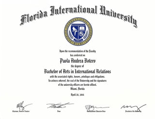 Paola's Diploma FIU