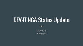 DEV-IT NGA Status Update
David Ko
2016/3/30
 