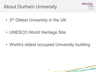 • 3rd Oldest University in the UK
• UNESCO World Heritage Site
• World’s oldest occupied University building
About Durham University
5
 