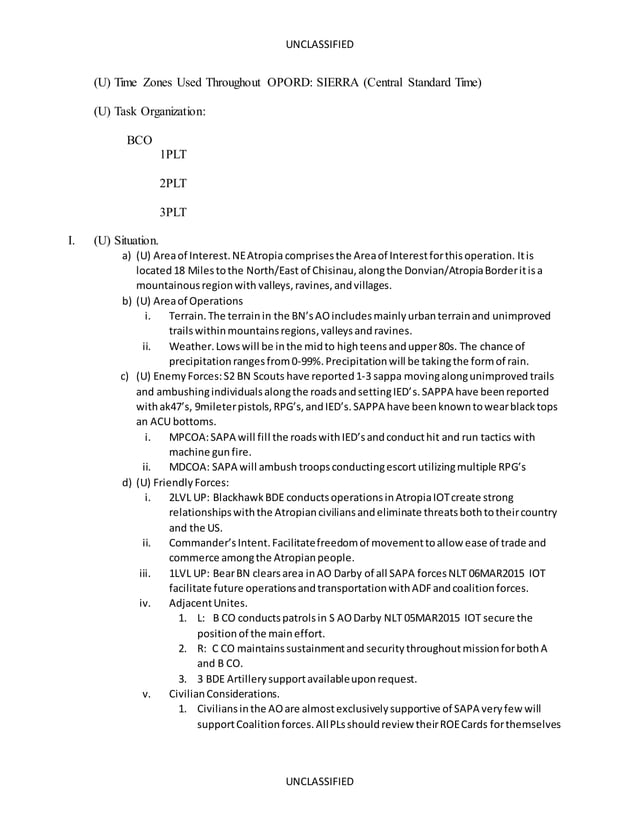 Tactical Opord Example OPORD Tactical foot march mission | DOCX