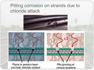 Pitting corrosion on strands due to
chloride attack
 