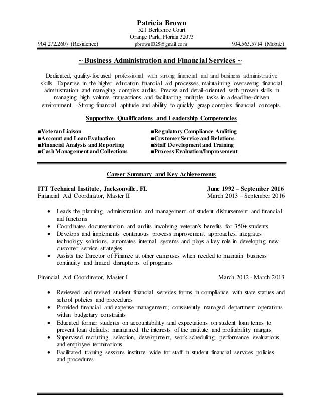 brown patty resume financial aid resume