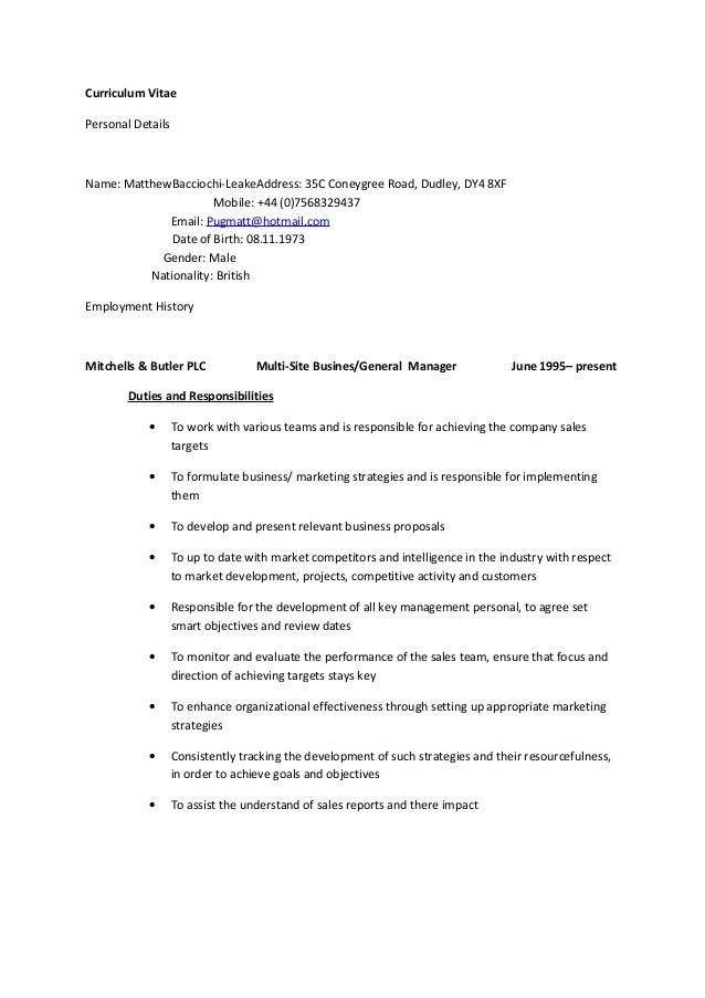 C V With Cover Letter