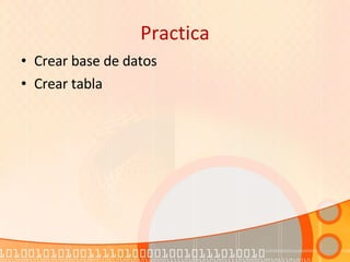 Practica Crear base de datos Crear tabla 