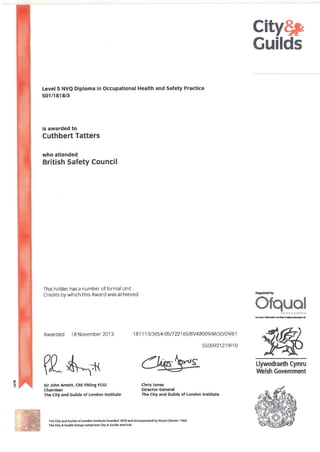 Cuthbert Tatters Certificate for Level 5 Diploma