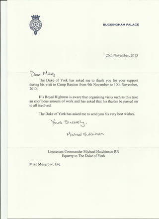 Letter of appreciation 2 HRH Duke of York