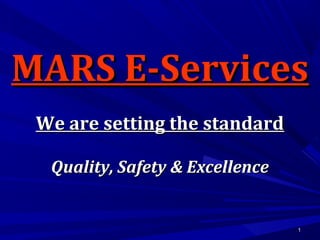 MARS E-ServicesMARS E-Services
We are setting the standardWe are setting the standard
Quality, Safety & ExcellenceQuality, Safety & Excellence
11
 