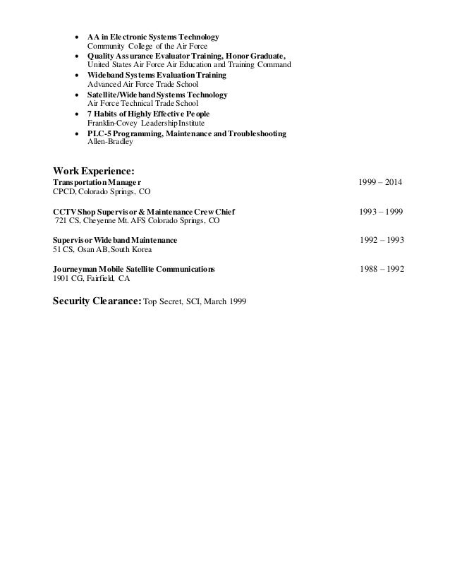 David G Resume 2014 Supervisor Program Mgr