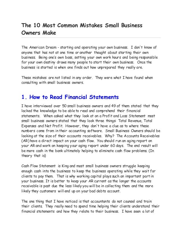 the 10 most common mistakes small business owners make how to make a financial statement for small business