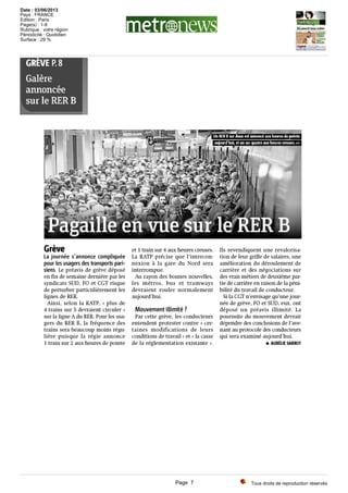 Tous droits de reproduction réservés
Date : 03/06/2013
Pays : FRANCE
Edition : Paris
Page(s) : 1-8
Rubrique : votre région
Périodicité : Quotidien
Surface : 29 %
Page 7
 