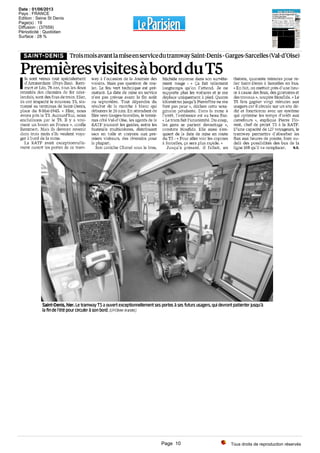 Tous droits de reproduction réservés
Date : 01/06/2013
Pays : FRANCE
Edition : Seine St Denis
Page(s) : 19
Diffusion : (37559)
Périodicité : Quotidien
Surface : 28 %
Page 10
 