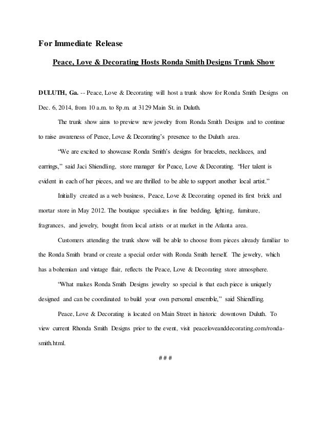 Peace Love And Decorating News Release
