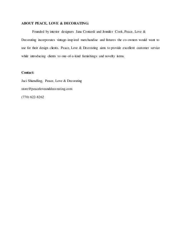 Peace Love And Decorating News Release