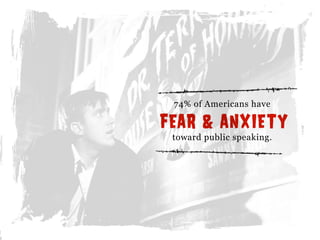 FEAR&ANXIETY
74%ofAmericanshave
towardpublicspeaking.
 