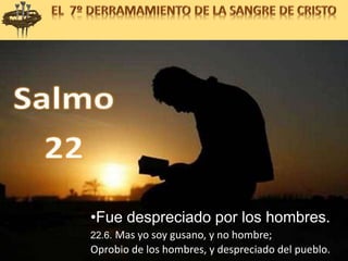 •Fue despreciado por los hombres.
22.6. Mas yo soy gusano, y no hombre;
Oprobio de los hombres, y despreciado del pueblo.
 