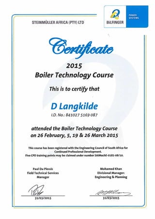 Boiler Technology Course Certificate