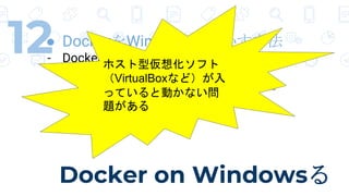 Docker on Windows
12 DockerWindowsǄӤ
- Docker for WindowsǄӤۥ́뻯ե
VirtualBoxʤɣ
äƤȄӤʤ
}
 