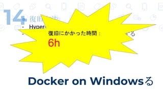 Docker on Windows
14 ;ɷ
- Hyper-Vo
- regeditǥ쥸ȥꥭ`;ɤˤärg
6h
 