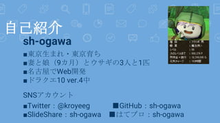 ԼB
sh-ogawa
|ޤ?|
ޤ9£ȥ3ˤ1ƥ
ݤWeb_k
ɥ饯10 ver.4
SNS
Twitter@kroyeeg GitHubsh-ogawa
ݺߣSharesh-ogawa Ϥƥ֥-ǲɲ
 