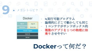 DockeräƺΤ
9  åȤäƣ
- Pgпܥץ
- ՓĤˤɤǄӤƤͬ
- ƥʤɥܥå
- }Υץ򣱤Ĥ
\ꤵ䤹
 