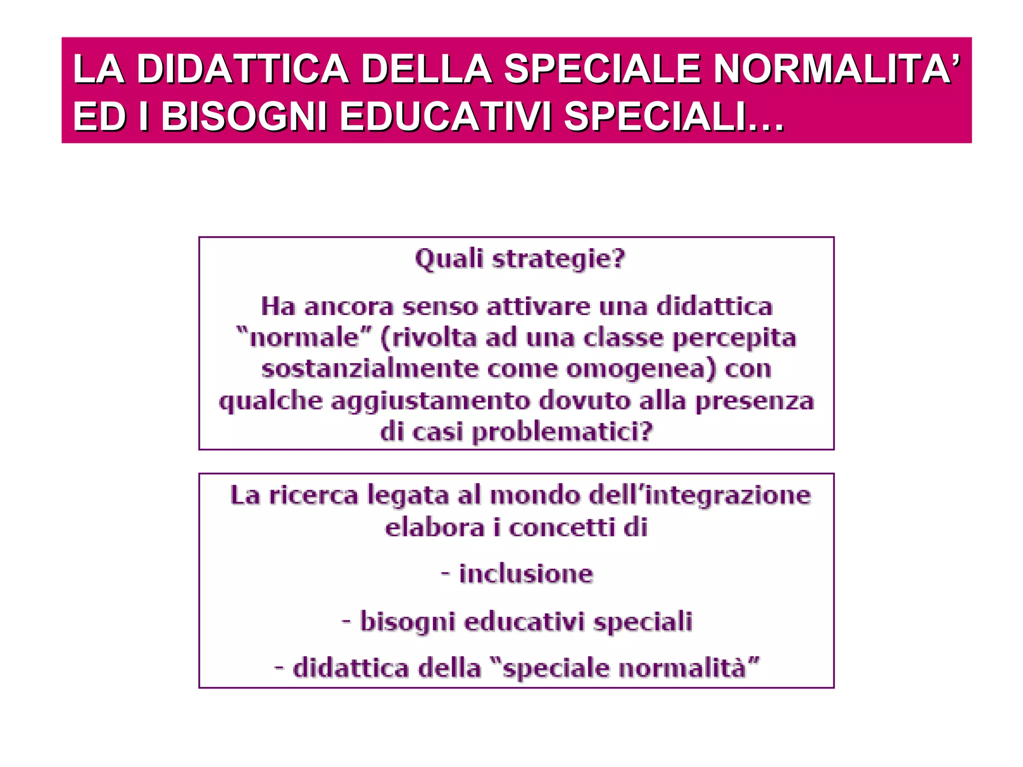 LA DIDATTICA DELLA SPECIALE NORMALITA’LA DIDATTICA DELLA SPECIALE NORMALITA’
ED I BISOGNI EDUCATIVI SPECIALI…ED I BISOGNI EDUCATIVI SPECIALI…
 