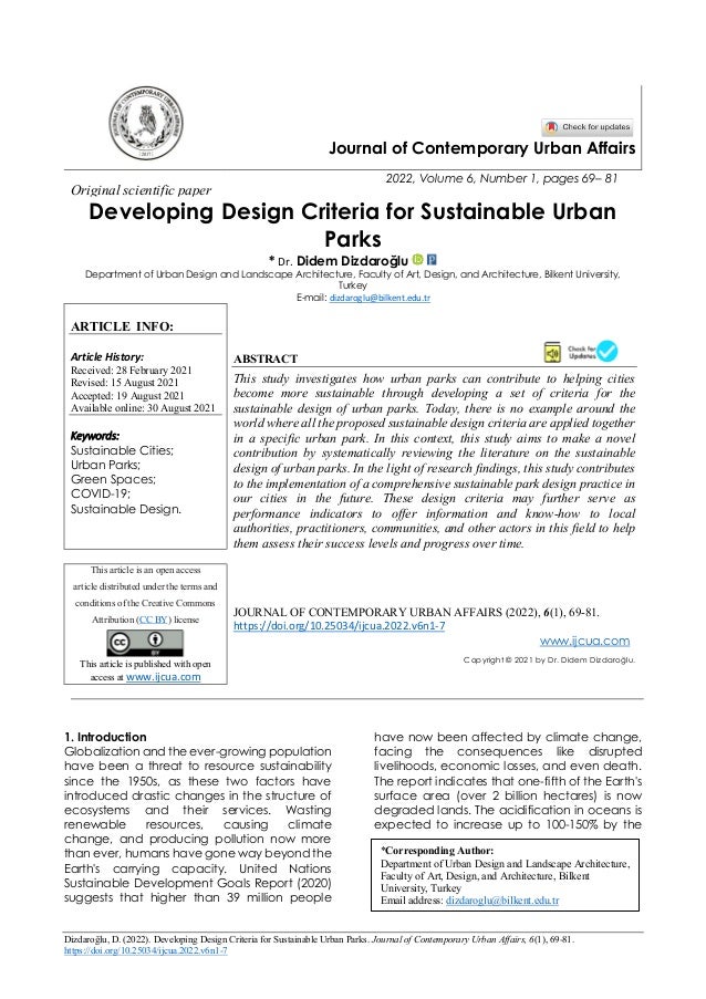 Developing Design Criteria for Sustainable Urban Parks | PDF