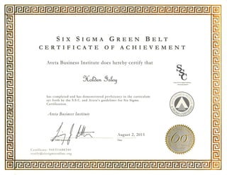 Holden Isley Green Belt Certification
