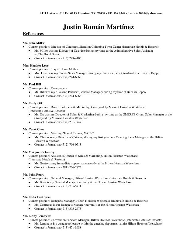 justin r martinez references what contact information for references