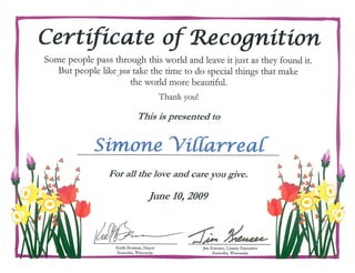 Simone Certification of Recognition