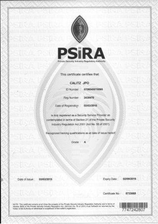 2. PSIRA Grade 'A' Registration nr.2439470