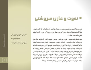 [Typethedocumenttitle]
2
"‫دوونياى‬ ‫نةوتى‬ ‫ئةوةى‬
‫بةدةستةوةية‬
‫بةدةستةوةية‬ ‫جيهانى‬"
،‫َك‬‫ي‬‫كار‬ ‫ئةنجامداني‬ ‫توانستي‬ ‫لة‬ ‫بريتية‬ ‫ووزة‬ ‫زانستيةوة‬ ‫و‬ ‫ئةكاديمي‬ ‫ِووي‬‫ر‬‫لة‬‫ب‬‫ضةن‬ ‫ؤ‬
‫و‬ ‫جولة‬ ،‫طةرمي‬ ‫وزةي‬ ‫وةك‬ ‫دابةشكراوة‬ ‫َك‬‫ي‬‫جؤر‬‫و‬ِ‫ر‬ ‫و‬ ‫زة‬‫و‬‫وناكي‬‫و‬‫َت‬‫ي‬‫دةكر‬ ‫كة‬ . ‫وزة‬
.‫يةكدي‬ ‫سةر‬ ‫َتة‬‫ي‬‫ِدر‬‫ر‬‫بطؤ‬
‫نة‬ ‫َت‬‫ي‬‫ب‬ ‫َيةش‬‫ي‬‫ث‬ ‫بةو‬‫و‬ ‫وت‬‫غ‬‫وو‬ ‫لةو‬ ‫بريتين‬ ‫سروشتي‬ ‫ازي‬‫جا‬ ‫يةك‬ ‫تةنها‬ ‫كة‬ ‫زانةي‬‫ر‬
‫َتةوة‬‫ي‬‫بب‬ ‫دووبارة‬ ‫َت‬‫ي‬‫ناكر‬ ‫و‬ ‫َنريت‬‫ي‬‫بةكاربه‬ ‫َت‬‫ي‬‫ئةتوانر‬َ‫ي‬‫بكر‬ ‫تازة‬ ‫َت‬‫ي‬‫ناتوانر‬ ‫واتا‬‫تةوة‬،
‫لة‬ ‫زياتر‬ ‫ئةوةشدا‬ َ‫ل‬‫لةطة‬65%‫كةواتة‬ ،‫سروشتية‬ ‫طازي‬ ‫و‬ ‫نةوت‬ ‫لةسةر‬ ‫دونيا‬ ‫وزةي‬
‫نةوت‬ ‫َت‬‫ي‬‫بوتر‬ ‫َت‬‫ي‬‫ئةتوانر‬‫بر‬‫ي‬‫كة‬ ‫زةويدا‬ ‫لةسةر‬ ‫سروشتي‬ ‫مادةي‬ ‫طرنطترين‬ ‫لة‬ ‫تية‬
‫و‬ ‫سةركي‬ ‫سةرضاوةيةكي‬‫د‬ ‫زانايةك‬ ‫وةك‬ ، ‫وزةية‬َ‫ي‬َ‫ل‬‫ة‬‫ت‬"‫لةشي‬ ‫بؤ‬ ‫طرنطة‬ ‫ضةن‬ ‫َن‬‫ي‬‫خو‬
‫مرؤظ‬‫ئ‬‫مرؤظ‬ ‫ذياني‬ ‫بؤ‬ ‫طرنطة‬ ‫نةوت‬ ‫ةوةندةش‬"‫و‬ ‫وةزيري‬ ‫هةروةك‬ ،‫و‬‫ئة‬ ‫زةي‬‫مريكا‬
‫دونيا‬ ‫نةوتي‬ ‫ئةوةي‬ ‫َت‬‫ي‬َ‫ل‬‫دة‬‫دون‬ ‫هةموو‬ ‫واية‬ ‫ئةوة‬ ‫وةك‬ ‫َت‬‫ي‬‫ب‬ ‫بةدةستةوة‬ ‫ي‬‫يايي‬
‫َت‬‫ي‬‫ب‬ ‫بةدةستةوة‬"‫دةرد‬ ‫بؤ‬ ‫نةوتمان‬ ‫طرنطي‬ ‫ئةوةش‬ ،‫دونيادا‬ ‫لة‬ ‫ةخات‬.
‫سروشتى‬‫غازى‬‫و‬ ‫نةوت‬
 