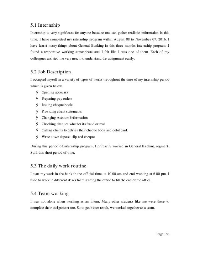 bank internship job description
