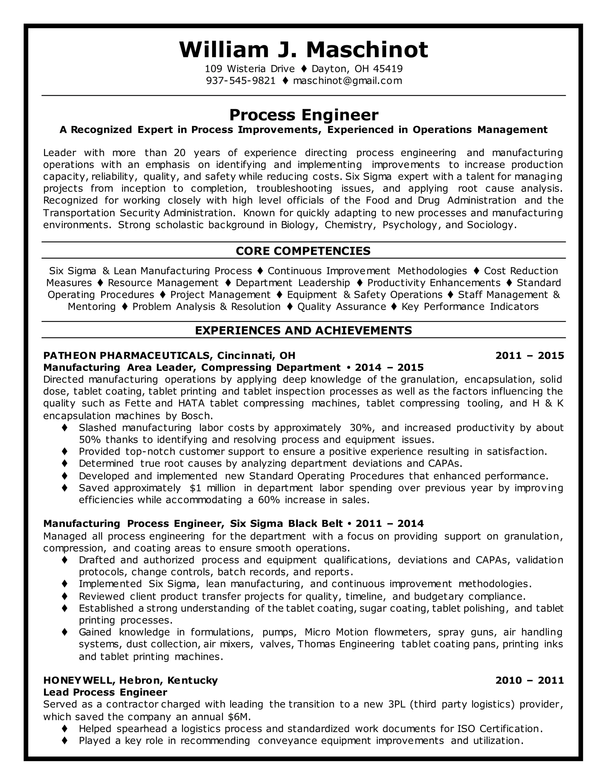 William Maschinot Resume Process - William Maschinot Resume Process Engineer 1 2048 
