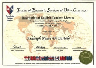 International English Teacher Licence & transcript