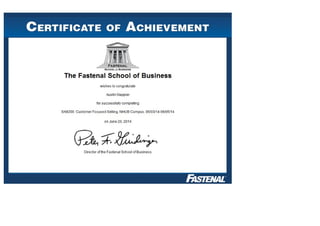 Certificate of Achievement - Customer Focused Selling