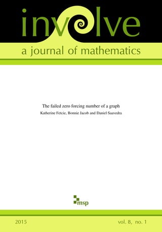 inv lvea journal of mathematics
msp
The failed zero forcing number of a graph
Katherine Fetcie, Bonnie Jacob and Daniel Saavedra
2015 vol. 8, no. 1
 