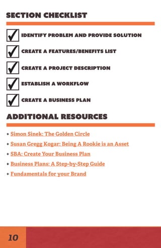section checklist 
additional resources 
+ Simon Sinek: The Golden Circle 
+ Susan Gregg Kogar: Being A Rookie is an Asset...
